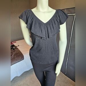 xs Loft Cotton, Sleeveless, Apron Neck Black Blouse